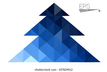 Dark blue low polygon style christmas tree vector illustration consisting of triangles . Abstract triangular polygonal origami or crystal design of New Years celebration. Isolated on white background.