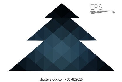 Dark blue low polygon style christmas tree vector illustration consisting of triangles . Abstract triangular polygonal origami or crystal design of New Years celebration. Isolated on white background.