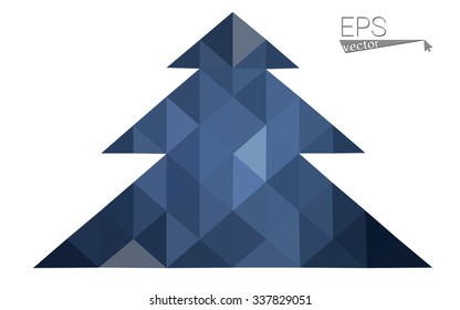 Dark blue low polygon style christmas tree vector illustration consisting of triangles . Abstract triangular polygonal origami or crystal design of New Years celebration. Isolated on white background.