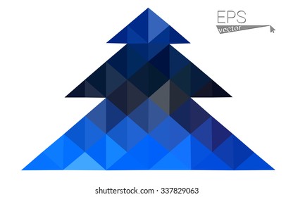 Dark blue low polygon style christmas tree vector illustration consisting of triangles . Abstract triangular polygonal origami or crystal design of New Years celebration. Isolated on white background.