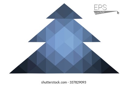 Dark blue low polygon style christmas tree vector illustration consisting of triangles . Abstract triangular polygonal origami or crystal design of New Years celebration. Isolated on white background.