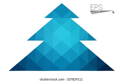 Dark blue low polygon style christmas tree vector illustration consisting of triangles . Abstract triangular polygonal origami or crystal design of New Years celebration. Isolated on white background.