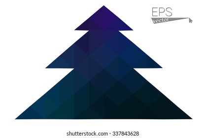 Dark blue low polygon style christmas tree vector illustration consisting of triangles . Abstract triangular polygonal origami or crystal design of New Years celebration. Isolated on white background.