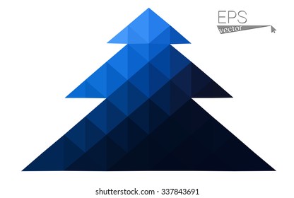 Dark blue low polygon style christmas tree vector illustration consisting of triangles . Abstract triangular polygonal origami or crystal design of New Years celebration. Isolated on white background.