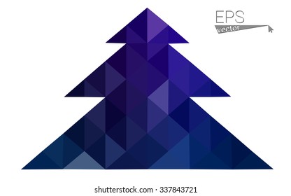 Dark blue low polygon style christmas tree vector illustration consisting of triangles . Abstract triangular polygonal origami or crystal design of New Years celebration. Isolated on white background.