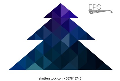 Dark blue low polygon style christmas tree vector illustration consisting of triangles . Abstract triangular polygonal origami or crystal design of New Years celebration. Isolated on white background.