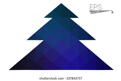 Dark blue low polygon style christmas tree vector illustration consisting of triangles . Abstract triangular polygonal origami or crystal design of New Years celebration. Isolated on white background.