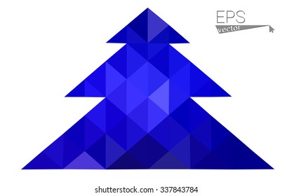 Dark blue low polygon style christmas tree vector illustration consisting of triangles . Abstract triangular polygonal origami or crystal design of New Years celebration. Isolated on white background.