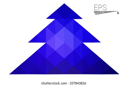 Dark blue low polygon style christmas tree vector illustration consisting of triangles . Abstract triangular polygonal origami or crystal design of New Years celebration. Isolated on white background.