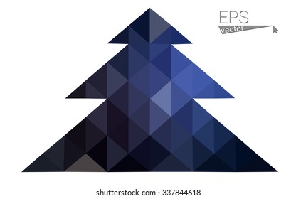 Dark blue low polygon style christmas tree vector illustration consisting of triangles . Abstract triangular polygonal origami or crystal design of New Years celebration. Isolated on white background.