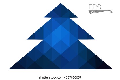 Dark blue low polygon style christmas tree vector illustration consisting of triangles . Abstract triangular polygonal origami or crystal design of New Years celebration. Isolated on white background.