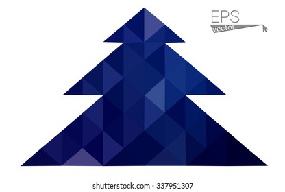 Dark blue low polygon style christmas tree vector illustration consisting of triangles . Abstract triangular polygonal origami or crystal design of New Years celebration. Isolated on white background.