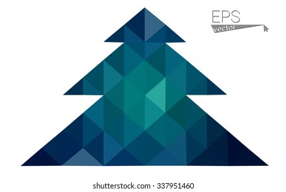 Dark blue low polygon style christmas tree vector illustration consisting of triangles . Abstract triangular polygonal origami or crystal design of New Years celebration. Isolated on white background.