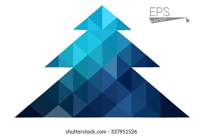 Dark blue low polygon style christmas tree vector illustration consisting of triangles . Abstract triangular polygonal origami or crystal design of New Years celebration. Isolated on white background.