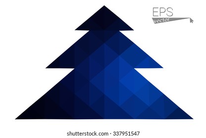Dark blue low polygon style christmas tree vector illustration consisting of triangles . Abstract triangular polygonal origami or crystal design of New Years celebration. Isolated on white background.