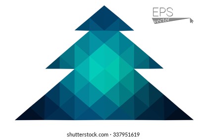 Dark blue low polygon style christmas tree vector illustration consisting of triangles . Abstract triangular polygonal origami or crystal design of New Years celebration. Isolated on white background.