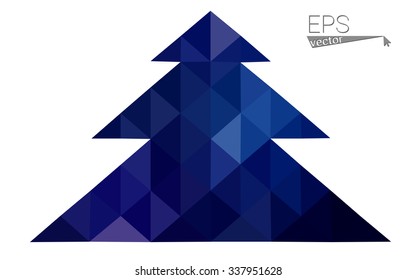 Dark blue low polygon style christmas tree vector illustration consisting of triangles . Abstract triangular polygonal origami or crystal design of New Years celebration. Isolated on white background.