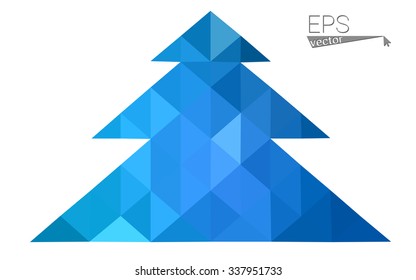 Dark blue low polygon style christmas tree vector illustration consisting of triangles . Abstract triangular polygonal origami or crystal design of New Years celebration. Isolated on white background.