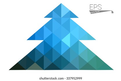 Dark blue low polygon style christmas tree vector illustration consisting of triangles . Abstract triangular polygonal origami or crystal design of New Years celebration. Isolated on white background.