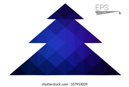 Dark blue low polygon style christmas tree vector illustration consisting of triangles . Abstract triangular polygonal origami or crystal design of New Years celebration. Isolated on white background.