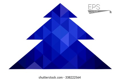 Dark blue low polygon style christmas tree vector illustration consisting of triangles . Abstract triangular polygonal origami or crystal design of New Years celebration. Isolated on white background.