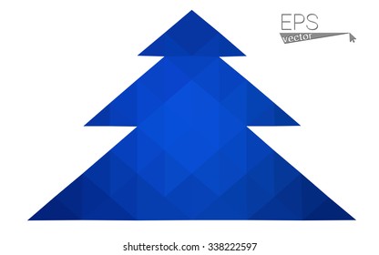 Dark blue low polygon style christmas tree vector illustration consisting of triangles . Abstract triangular polygonal origami or crystal design of New Years celebration. Isolated on white background.