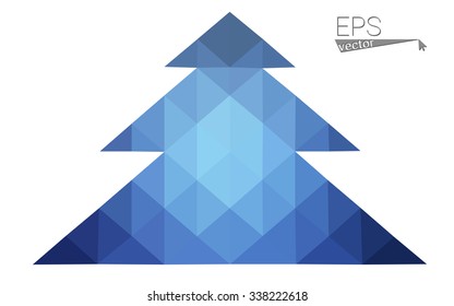 Dark blue low polygon style christmas tree vector illustration consisting of triangles . Abstract triangular polygonal origami or crystal design of New Years celebration. Isolated on white background.