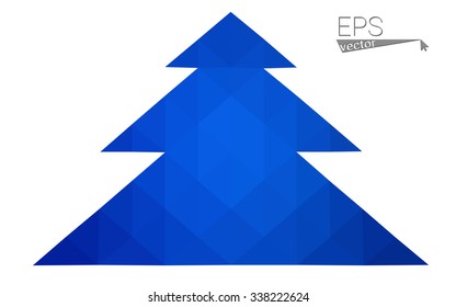 Dark blue low polygon style christmas tree vector illustration consisting of triangles . Abstract triangular polygonal origami or crystal design of New Years celebration. Isolated on white background.