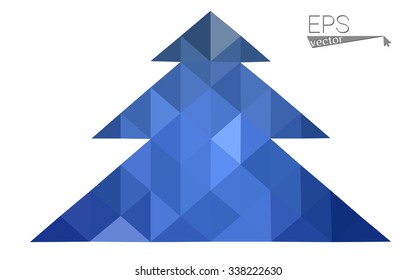 Dark blue low polygon style christmas tree vector illustration consisting of triangles . Abstract triangular polygonal origami or crystal design of New Years celebration. Isolated on white background.