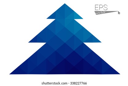 Dark blue low polygon style christmas tree vector illustration consisting of triangles . Abstract triangular polygonal origami or crystal design of New Years celebration. Isolated on white background.