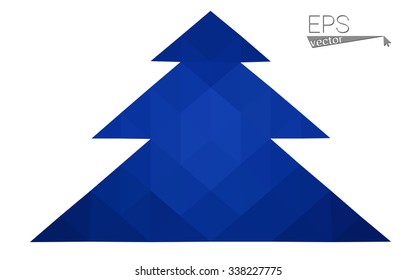 Dark blue low polygon style christmas tree vector illustration consisting of triangles . Abstract triangular polygonal origami or crystal design of New Years celebration. Isolated on white background.