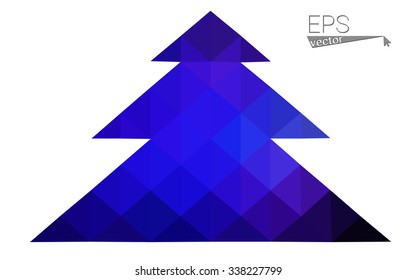 Dark blue low polygon style christmas tree vector illustration consisting of triangles . Abstract triangular polygonal origami or crystal design of New Years celebration. Isolated on white background.