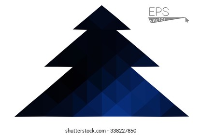 Dark blue low polygon style christmas tree vector illustration consisting of triangles . Abstract triangular polygonal origami or crystal design of New Years celebration. Isolated on white background.