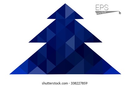 Dark blue low polygon style christmas tree vector illustration consisting of triangles . Abstract triangular polygonal origami or crystal design of New Years celebration. Isolated on white background.