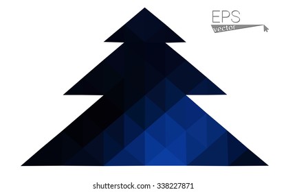 Dark blue low polygon style christmas tree vector illustration consisting of triangles . Abstract triangular polygonal origami or crystal design of New Years celebration. Isolated on white background.