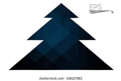 Dark blue low polygon style christmas tree vector illustration consisting of triangles . Abstract triangular polygonal origami or crystal design of New Years celebration. Isolated on white background.