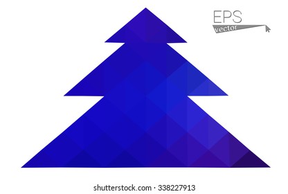 Dark blue low polygon style christmas tree vector illustration consisting of triangles . Abstract triangular polygonal origami or crystal design of New Years celebration. Isolated on white background.