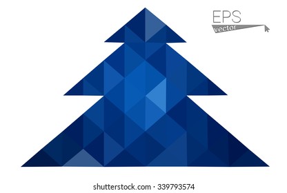 Dark blue low polygon style christmas tree vector illustration consisting of triangles . Abstract triangular polygonal origami or crystal design of New Years celebration. Isolated on white background.