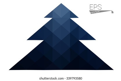 Dark blue low polygon style christmas tree vector illustration consisting of triangles . Abstract triangular polygonal origami or crystal design of New Years celebration. Isolated on white background.