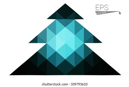 Dark blue low polygon style christmas tree vector illustration consisting of triangles . Abstract triangular polygonal origami or crystal design of New Years celebration. Isolated on white background.