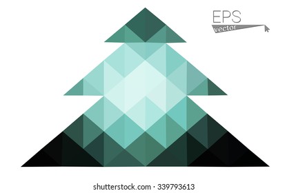 Dark blue low polygon style christmas tree vector illustration consisting of triangles . Abstract triangular polygonal origami or crystal design of New Years celebration. Isolated on white background.