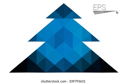 Dark blue low polygon style christmas tree vector illustration consisting of triangles . Abstract triangular polygonal origami or crystal design of New Years celebration. Isolated on white background.