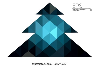 Dark blue low polygon style christmas tree vector illustration consisting of triangles . Abstract triangular polygonal origami or crystal design of New Years celebration. Isolated on white background.