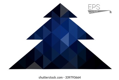 Dark blue low polygon style christmas tree vector illustration consisting of triangles . Abstract triangular polygonal origami or crystal design of New Years celebration. Isolated on white background.