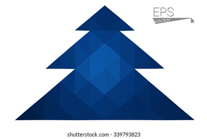 Dark blue low polygon style christmas tree vector illustration consisting of triangles . Abstract triangular polygonal origami or crystal design of New Years celebration. Isolated on white background.