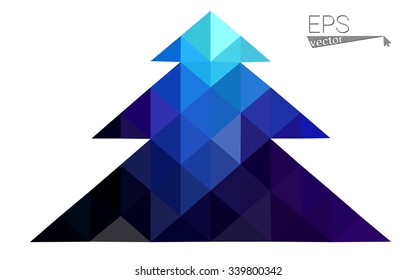 Dark blue low polygon style christmas tree vector illustration consisting of triangles . Abstract triangular polygonal origami or crystal design of New Years celebration. Isolated on white background.