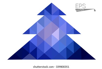 Dark blue low polygon style christmas tree vector illustration consisting of triangles . Abstract triangular polygonal origami or crystal design of New Years celebration. Isolated on white background.