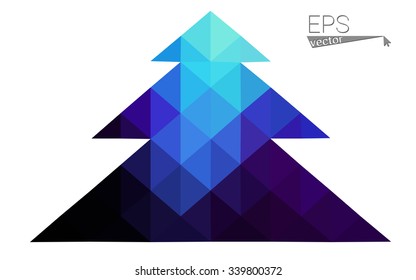Dark blue low polygon style christmas tree vector illustration consisting of triangles . Abstract triangular polygonal origami or crystal design of New Years celebration. Isolated on white background.