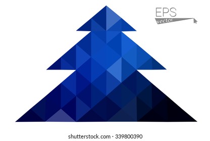 Dark blue low polygon style christmas tree vector illustration consisting of triangles . Abstract triangular polygonal origami or crystal design of New Years celebration. Isolated on white background.