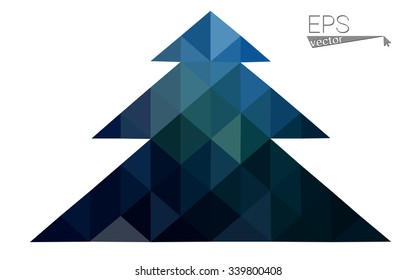 Dark blue low polygon style christmas tree vector illustration consisting of triangles . Abstract triangular polygonal origami or crystal design of New Years celebration. Isolated on white background.